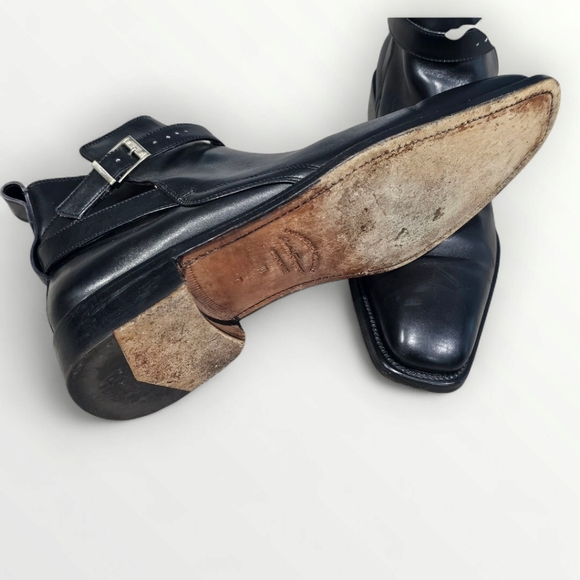 SALVATORE FERRAGAMO Men Black Leather Buckle Ankle Boots 10D - Picture 9 of 12